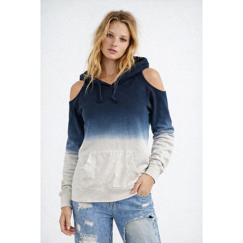 VENUS Women's Dip Dye Hoodie Sz‎ M Blue White Ombré Pullover Sweatshirt Y2K Surf